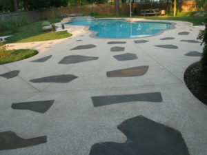 Stamped concrete pool deck.